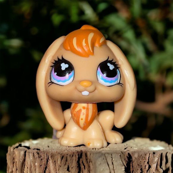 littlest pet shop # 480 orange lop eared bunny rabbit with pink & purple eyes - Picture 1 of 7